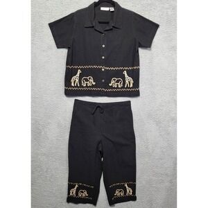 Allison Whitmore Blouse Capri Set Size PXL Safari Black‎ Animal Petite